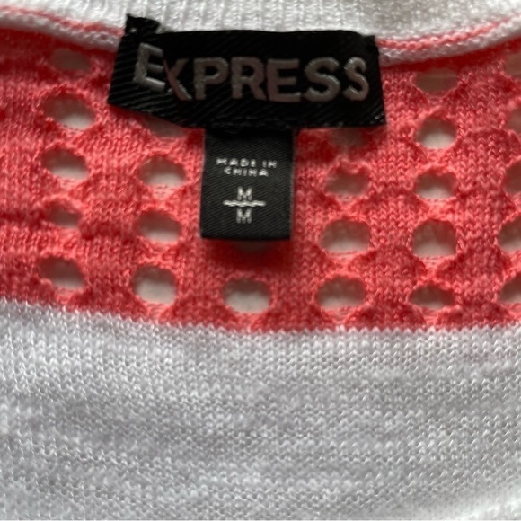 Express Striped Long Sleeve Sweater Pink/White M - Picture 4 of 5